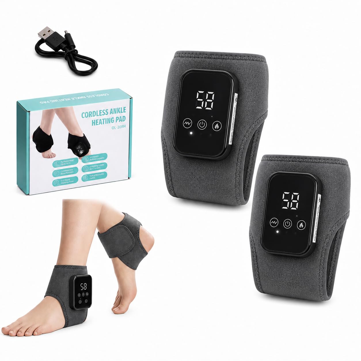 2er-Pack Fussmassagegerät Elektrisch – 3-in-1 Fußmassagegerät gegen Schmerzen & zur Förderung der Durchblutung, kabellos, elektrisch, wiederaufladbar, ideal bei Neuropathie & Plantarfasziitis 1