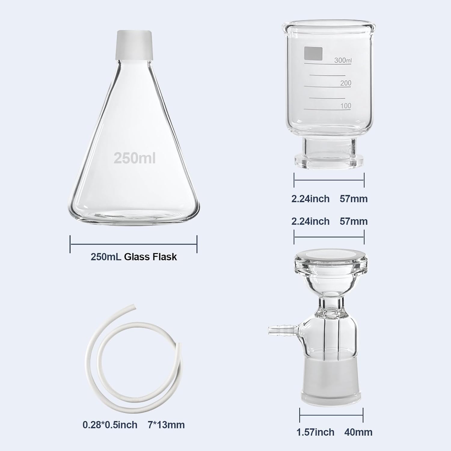 Lab Vacuum Filtration Distillation Apparatus, Borosilicate Glass Vacuum Filtration Assembly Filter Set with 250ML Filtering Flask, 300ml Graduated Funnel and A Rubber Tube
