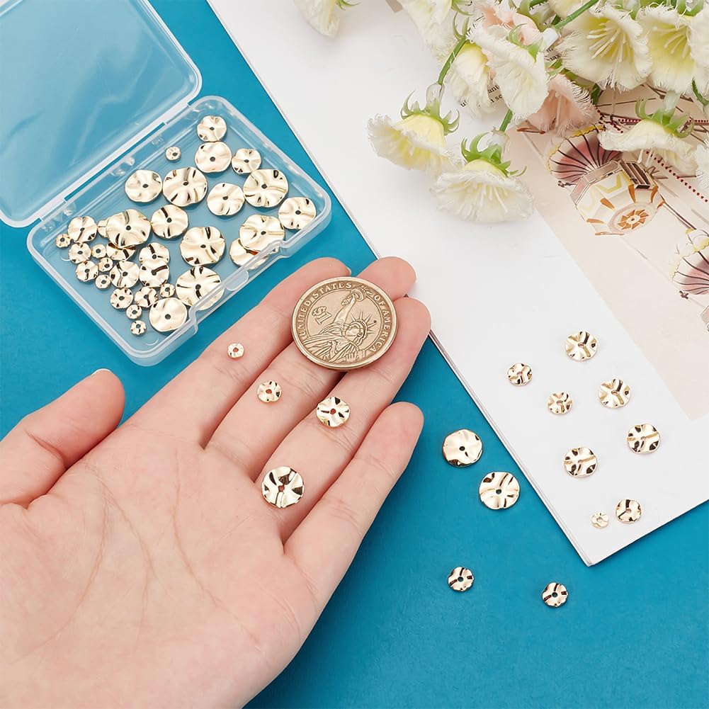PH PandaHall 40pcs 18K Golden Spacer Beads 4 Sizes Wave Disc Heishi Flat Round Metal Spacers for Clay Summer Stackable Bracelet Jewelry Making 4/6/8/10mm - Image 6