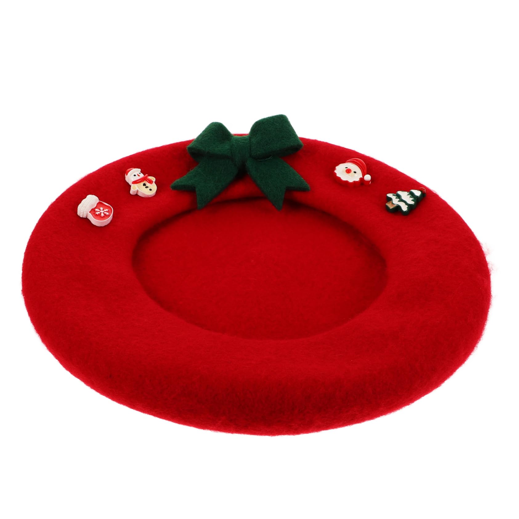 TOVINANNA Classic French Beret Hat for Women Warm Woolen Boys and Girls Hat Bowknot for Holiday Red