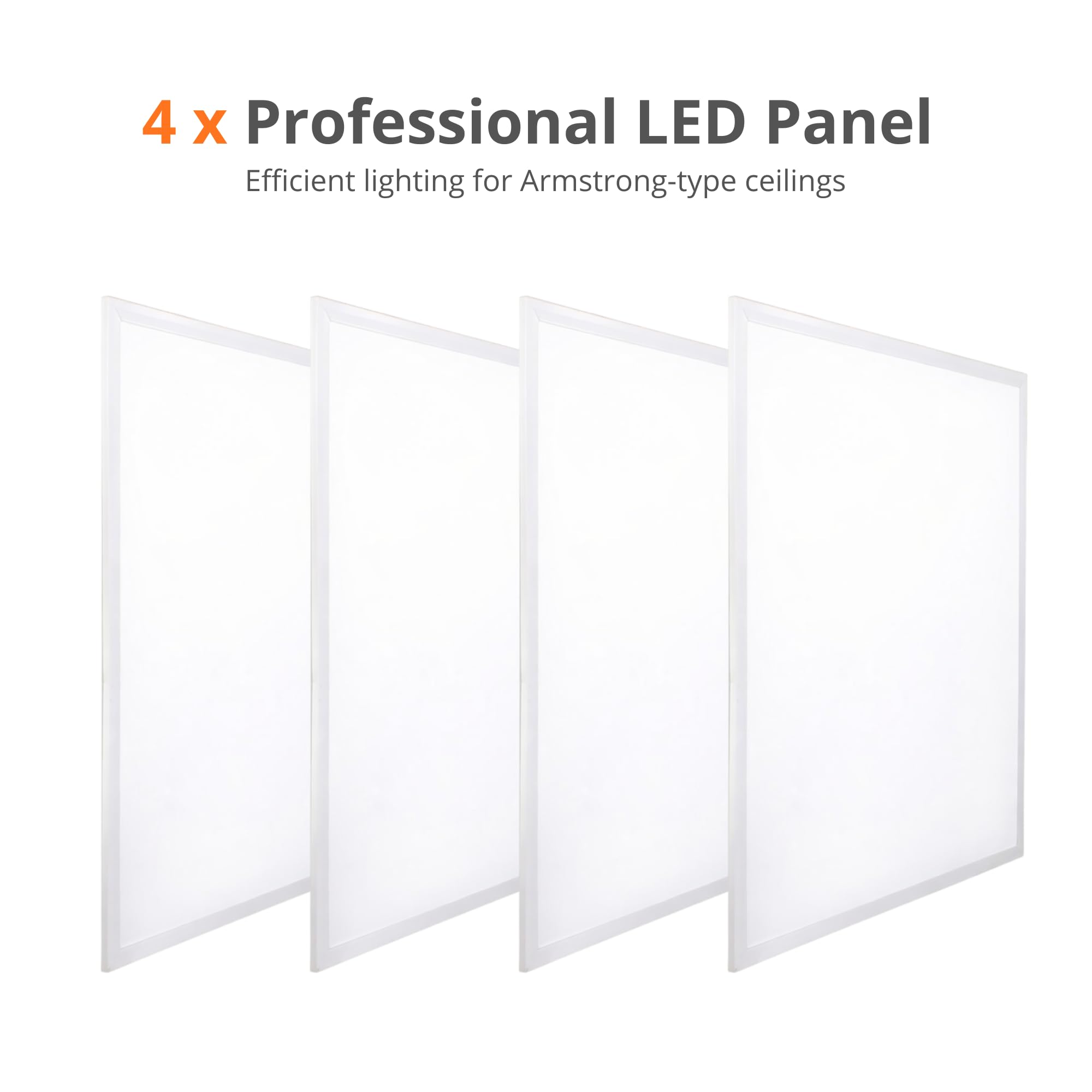 JANDEI – Pack x4 Panneau LED Rétroéclairé, dimensions 60x60cm, Puissance 48W, Couleur Blanc Froid 6000K, 3900 lumens, Cadre Blanc, Pour Encastrement dans Faux Plafond type Armstrong, Driver inclus