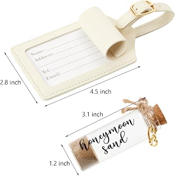 Mr. & Mrs. Luggage Tags & Honeymoon Beach Sand Keepsake Set, Wedding, Bridal Shower, Engagement Gifts for Couples (Black Gold Mr+White Gold Mrs+Honeymoon Sand)
