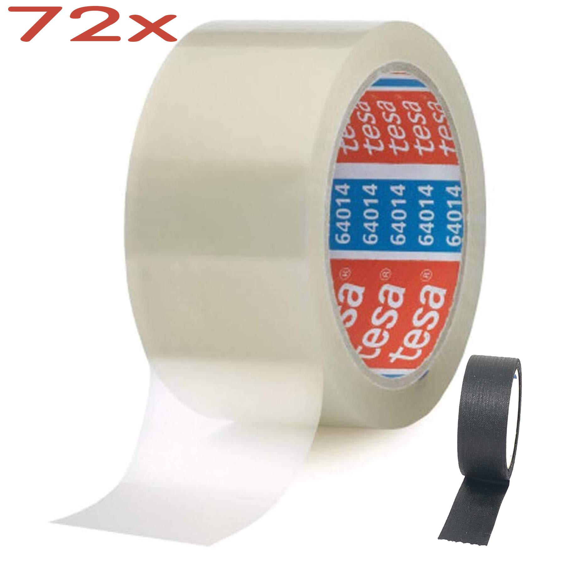 tesa Nastro adesivo per pacchi, 66 m, 50 mm, trasparente, trasparente, confezione da 72 rotoli + 1 nastro isolante gratuito)