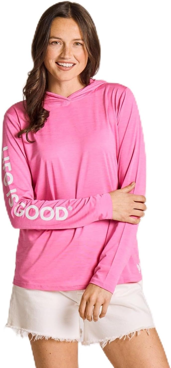 Life is Good. Women's Long Sleeve Sun Crusher Hoodie, Watermelon Pink