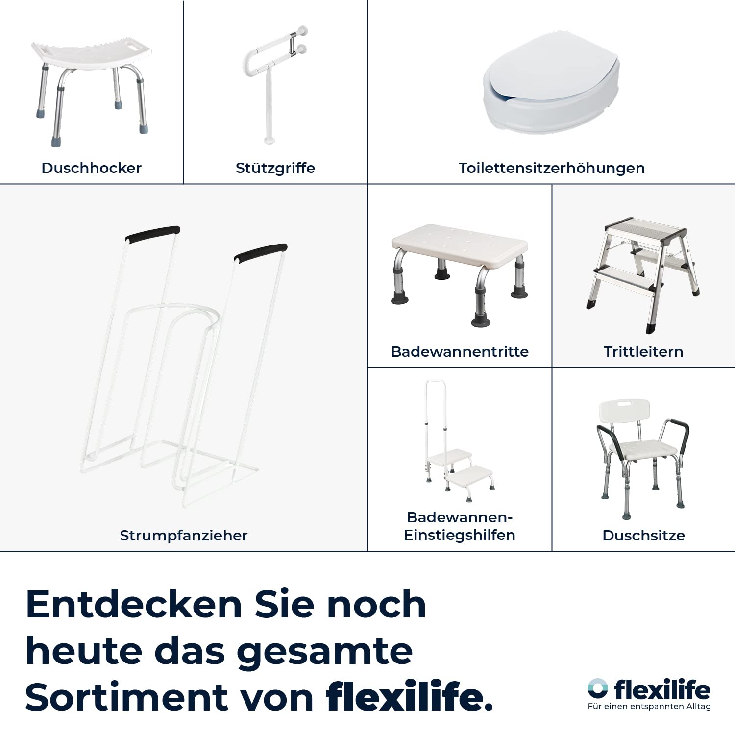 Flexilife Stopnie do Wanny i Prysznica z Regulacją Wysokości - Mały, Antypoślizgowy, Biały Stopień - Pomoc dla Seniorów - Schodek