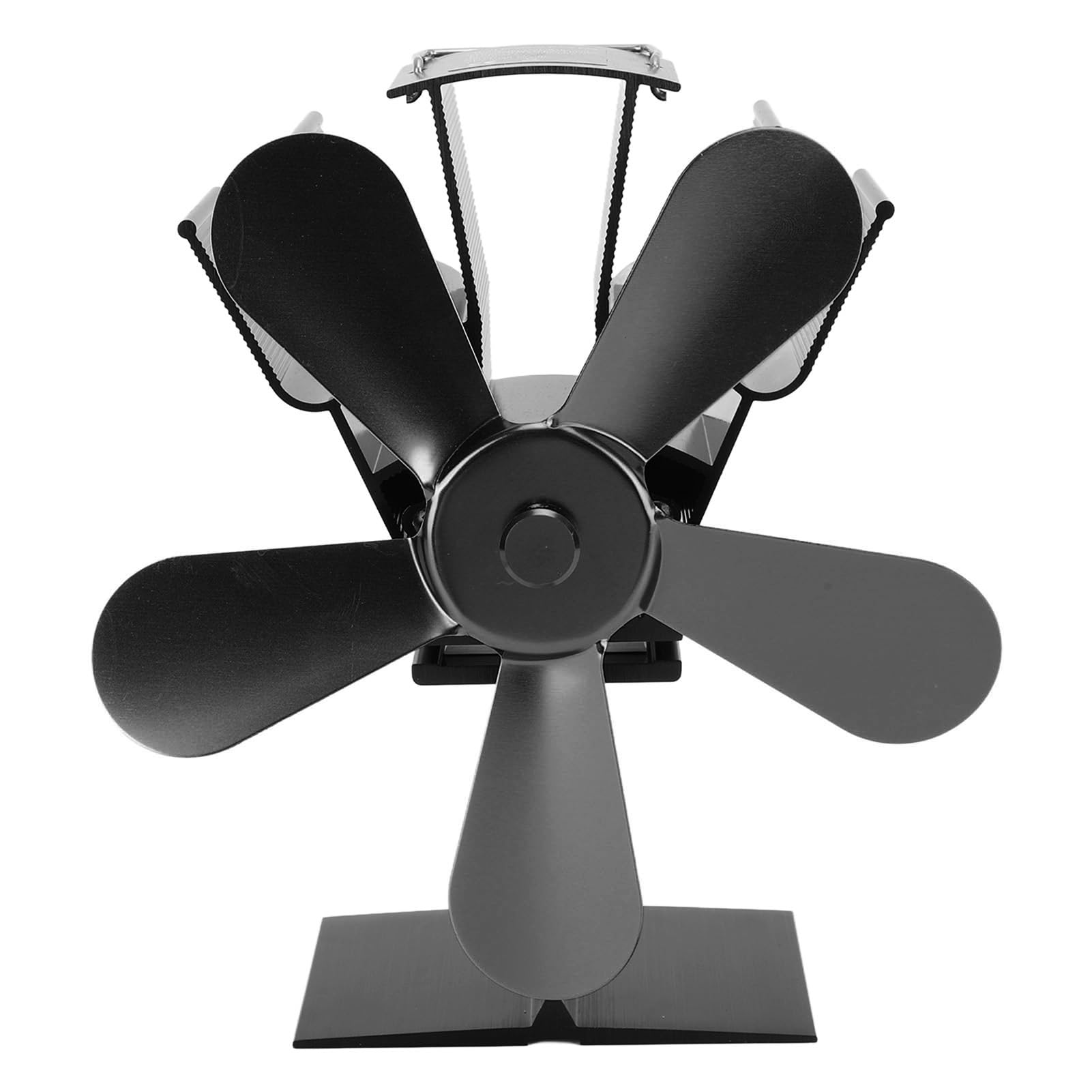 Ventilatore per stufa a legna a 5 pale, alimentato a calore, per caminetto, ideale per stufe a legna e a pellet. Funzionamento silenzioso, risparmio energetico. Lega di allu (Nera)
