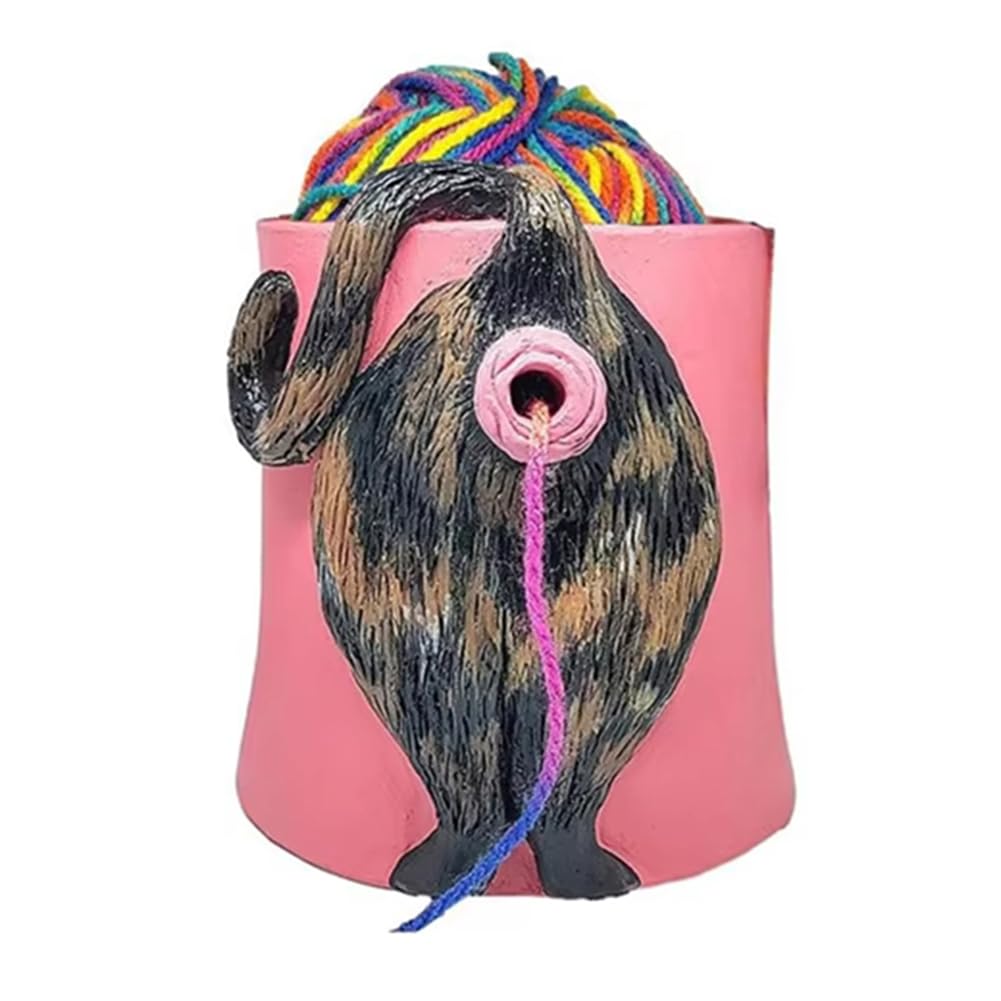 Wouueso Resin Cat Yarn Bowl Hand Knitting Yarn Storage Container with Hole Crochet Wool Yarn Thread Craft Organizer Supplies