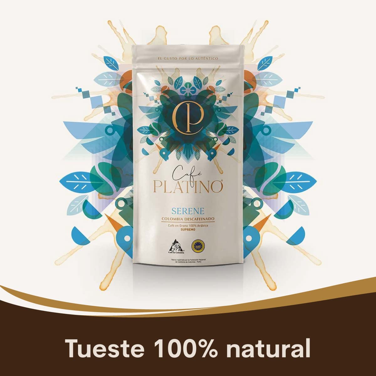 Café Platino Serene - Pack 2 sobres de 250g - Café Gourmet Molido Descafeinado de Colombia Supremo - 100% Arábica