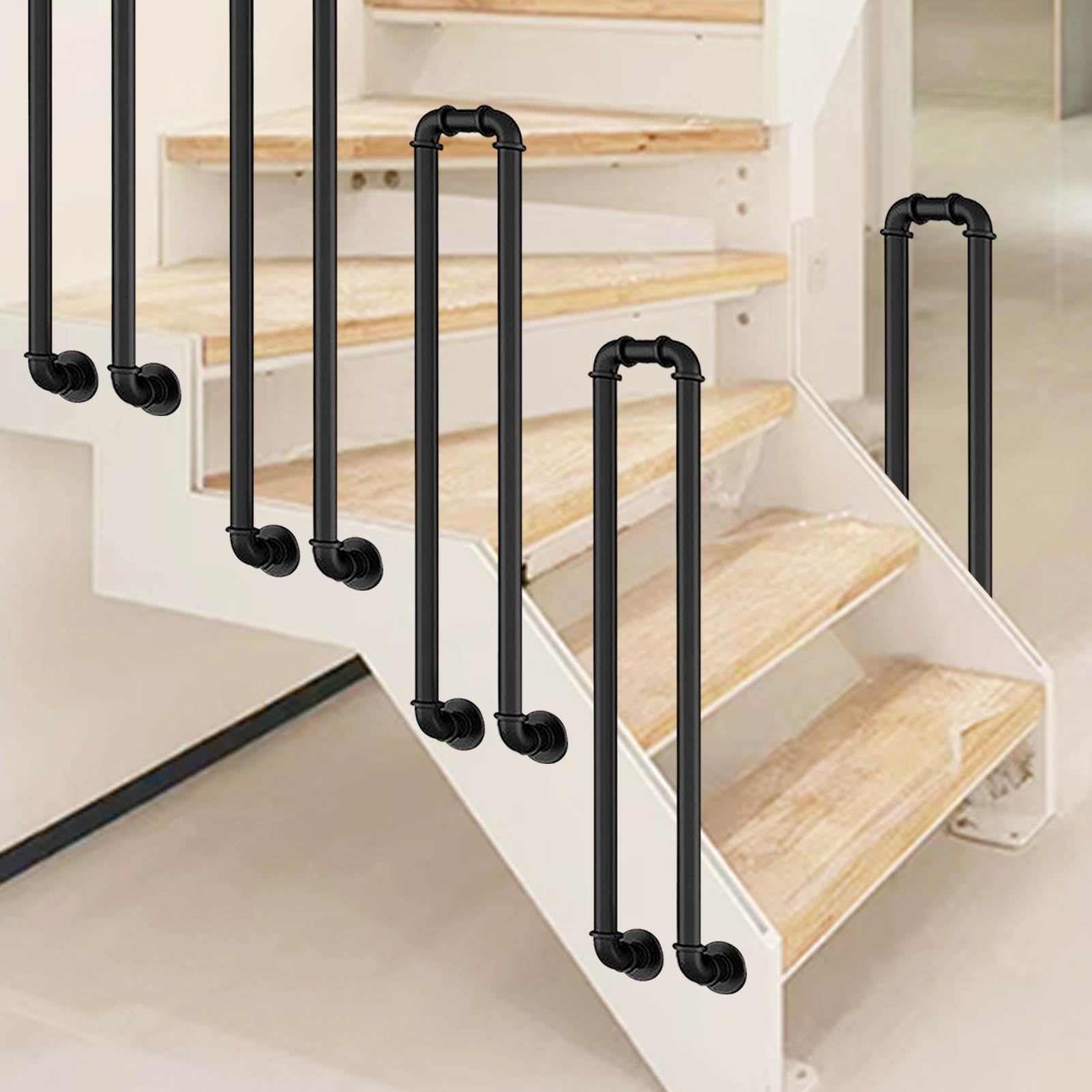 Hamankim One Color Industrial Staircase U-Shaped Handrail, Wrought Iron Metal Indoor/Outdoor Decoration Banister, Safety Grab Rail For Elderly Kid(1.6Ft/50Cm)