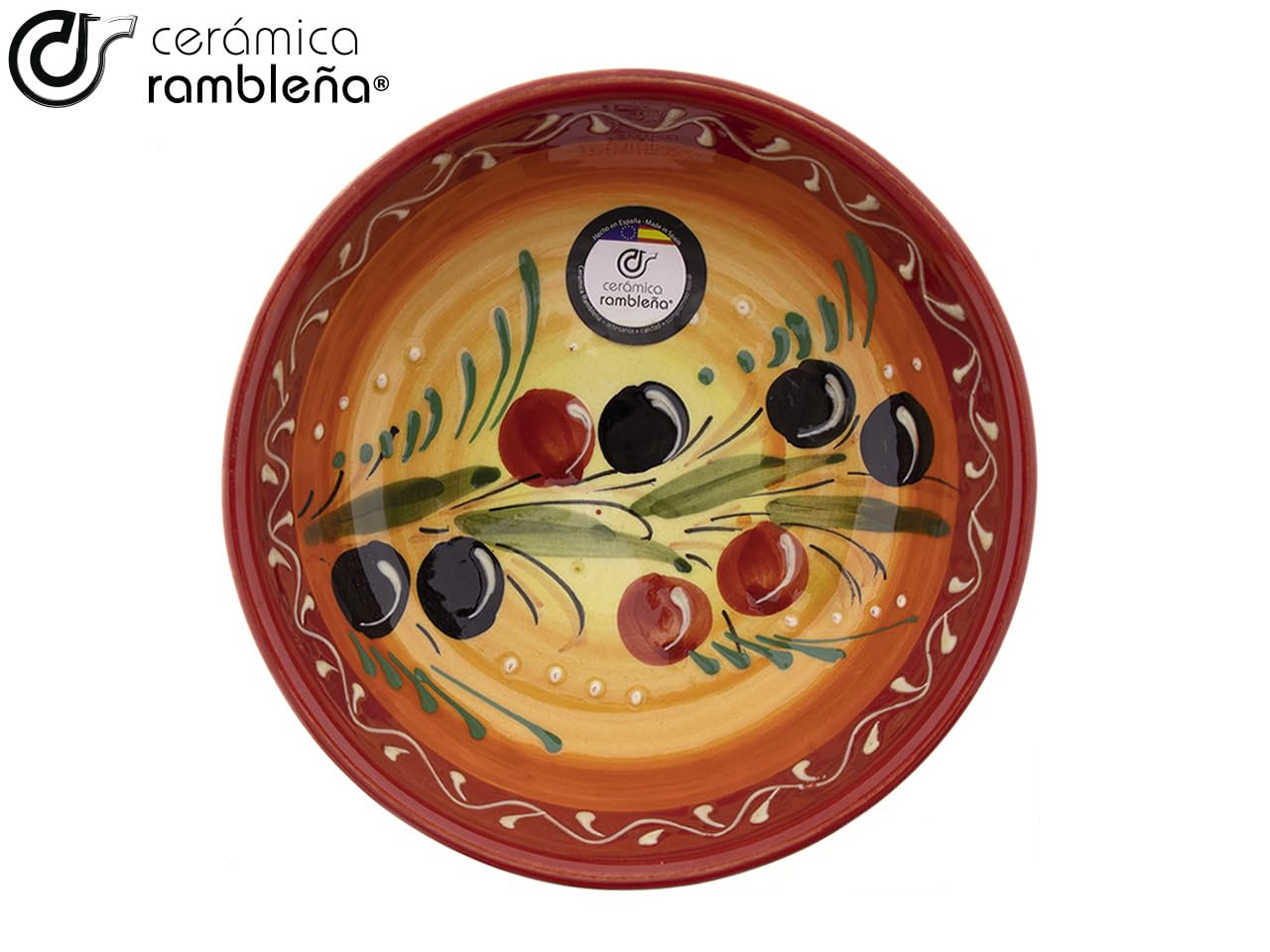 CERAMICA RAMBLENA | Insalatiera ceramica | Insalatiere originali | Confezione x3 Insalatiera decorazione Olive - Modello 31 | Decorazione 100% fatta a mano | 15 cm