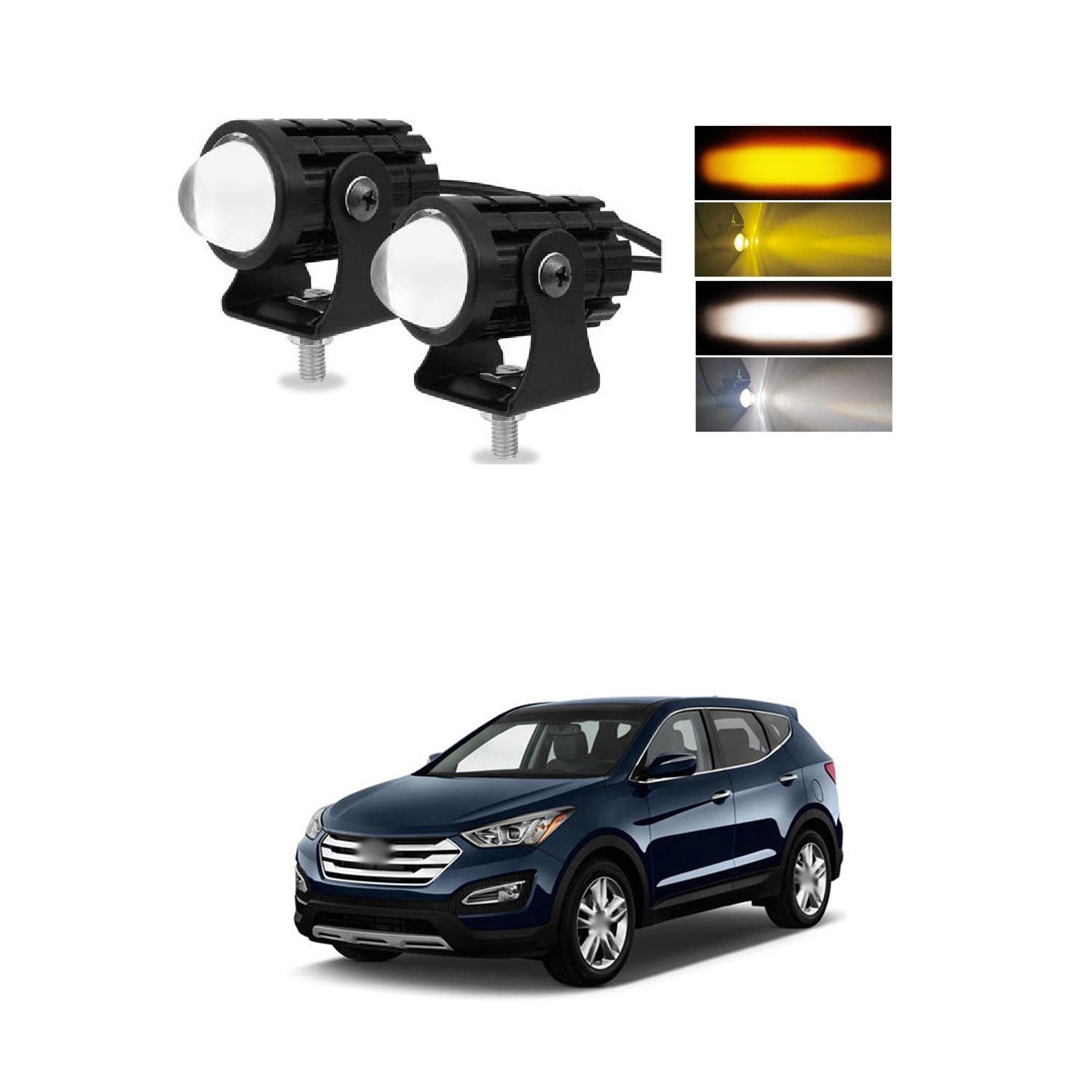 XZRTZ 2x Mini LED Work Light Bar Spot Driving Lamp Fog Pods UTV SUV ATV Yellow White Front DRL Running Headlight with Mount Bracket Compatible With H-yundai S-anta F-e T-ype 2 (2014-2015)