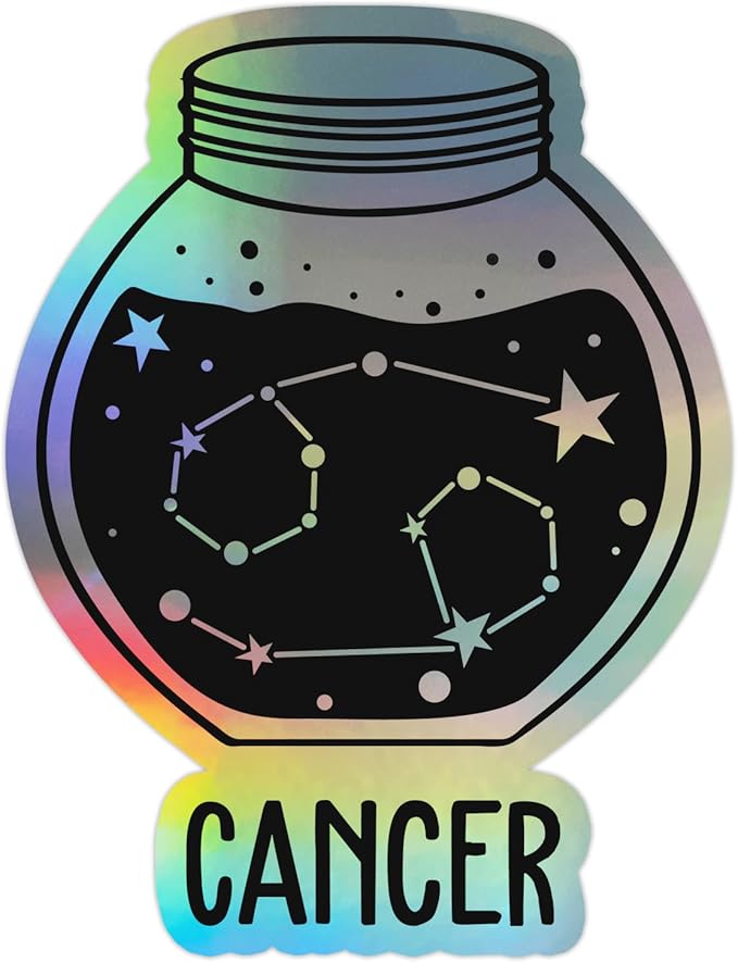 Cancer Zodiac Sign Sticker, Laptop Water Bottle Tumbler Car Truck Bumper Helmet Tablet Phone Gift Wall Window Sticker (5 Inches (XLarge), Holographic)