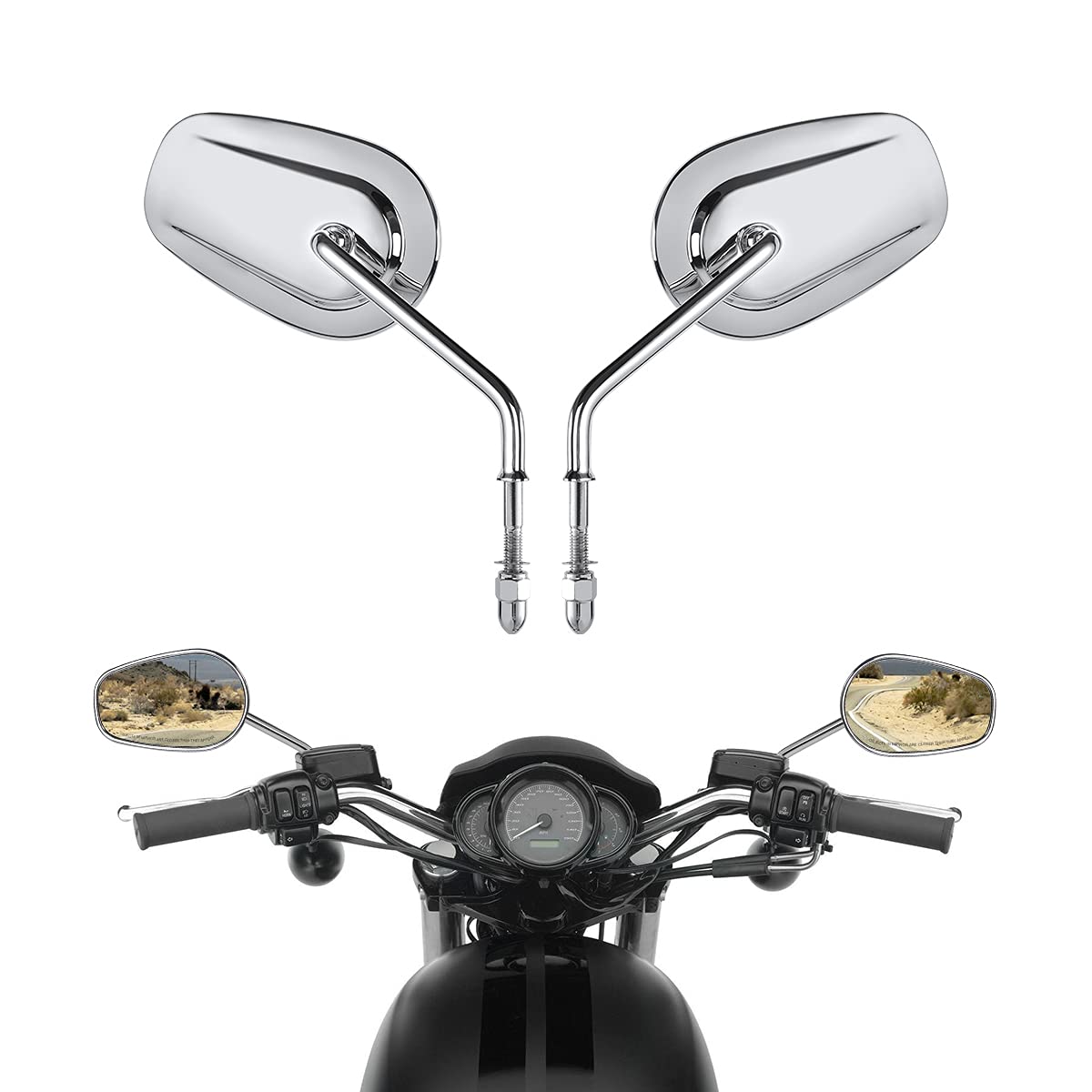 クロム L & R 8mm リアビューミラー Harley FLSTC ハーレー 【公式通販】