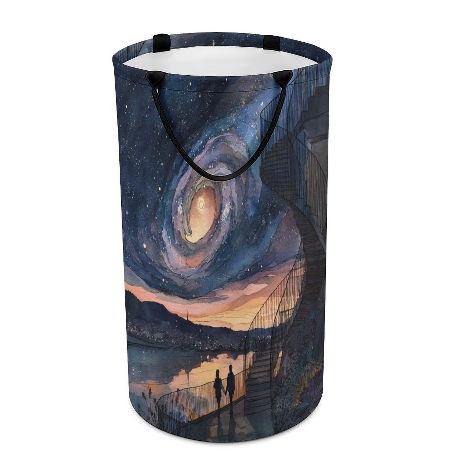 LUYYSKY Colorful Classic Starry Night Versatile Storage Laundry Basket, Beautiful Rustic Galaxy Sky Nebula Romantic Couple Large Capacity Bathroom Hamper With Handle