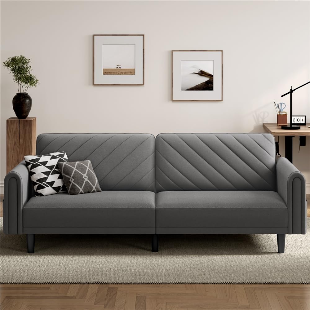 Yaheetech Sofa Cama 2 Plazas Plegable Tapizada de Tela Sofá Cama Plegable Salon Respaldo Ajustable 176X 98 cm Capacidad MAX Carga de 350 KG