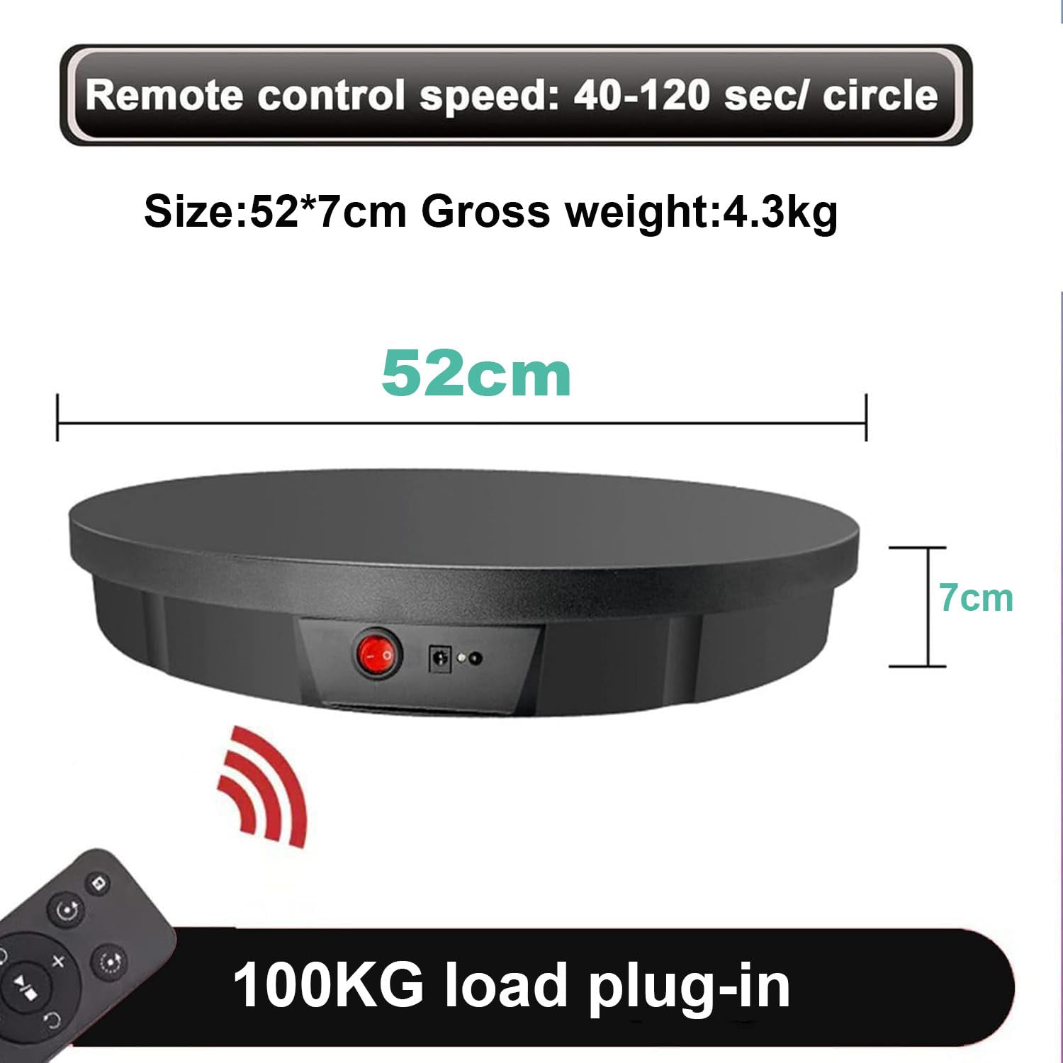 Obrotowy stół fotograficzny z obrotową platformą 360 stopni, 52CM-White