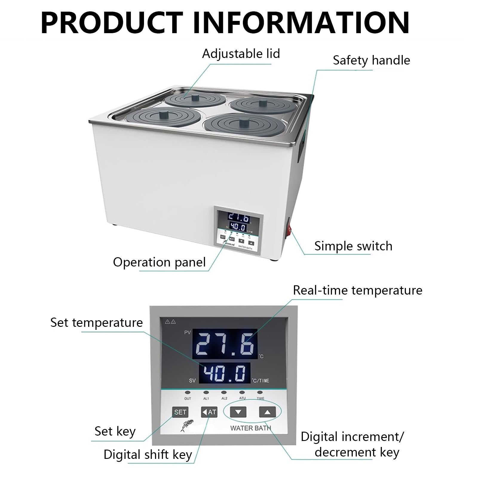 Baño De Agua Termostático Eléctrico Digital, Baño De Agua De Laboratorio De con Tapa Protectora, Baño De Agua Termostático De Uso Eléctrico para Experimentos De Laboratorio,8Hole