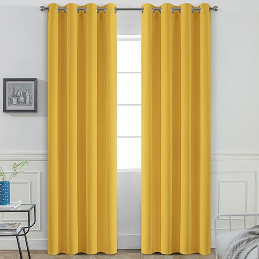 Yakamok Mustard Yellow Room Darkening Grommet Window Drapes Thermal Insulated Light Blocking Blackout Curtains for Bedroom(52Wx84L,2 Panels)