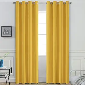 Yakamok Mustard Yellow Room Darkening Grommet Window Drapes Thermal Insulated Light Blocking Blackout Curtains for Bedroom(52Wx84L,2 Panels)