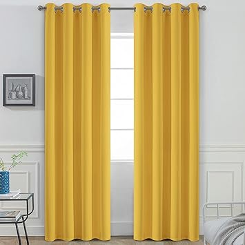 Yakamok Mustard Yellow Room Darkening Grommet Window Drapes Thermal Insulated Light Blocking Blackout Curtains for Bedroom(52Wx84L,2 Panels)
