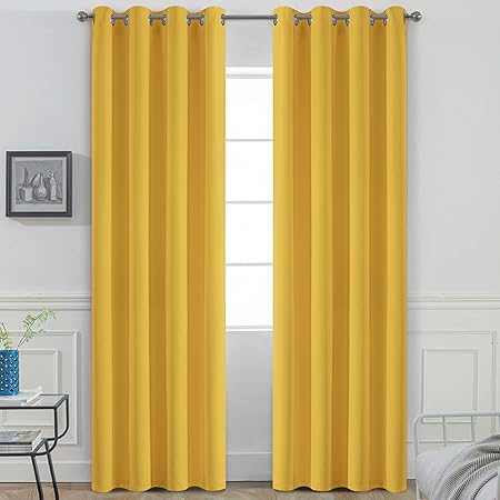 Yakamok Mustard Yellow Room Darkening Grommet Window Drapes Thermal Insulated Light Blocking Blackout Curtains for Bedroom(52Wx84L,2 Panels)