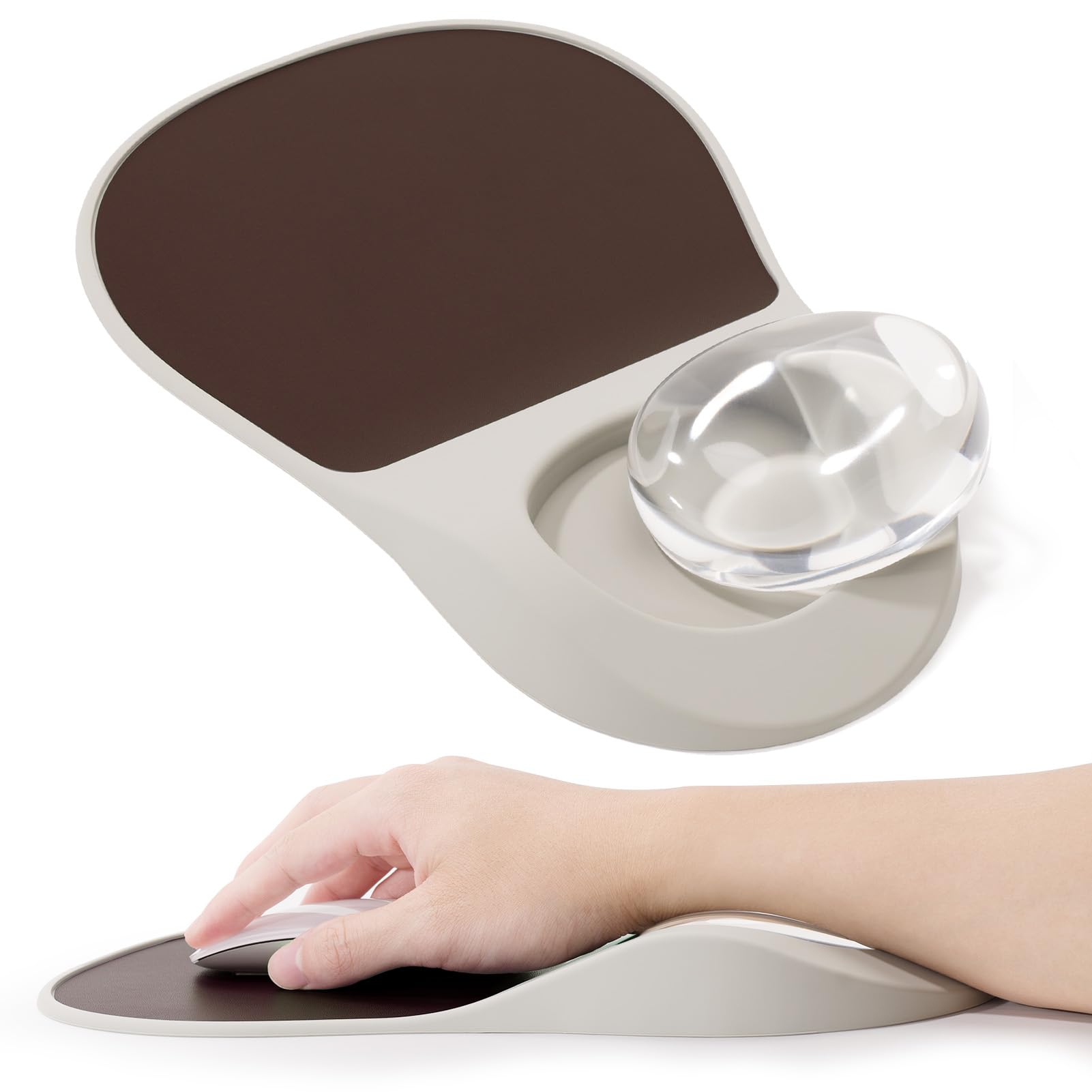 ergonomic mouse pad with wrist rest, gel wrist rest pain relief mousepad, leather surface mouse pads with wrist support, non-skid silicone base mousepads for laptop, computer(brown)