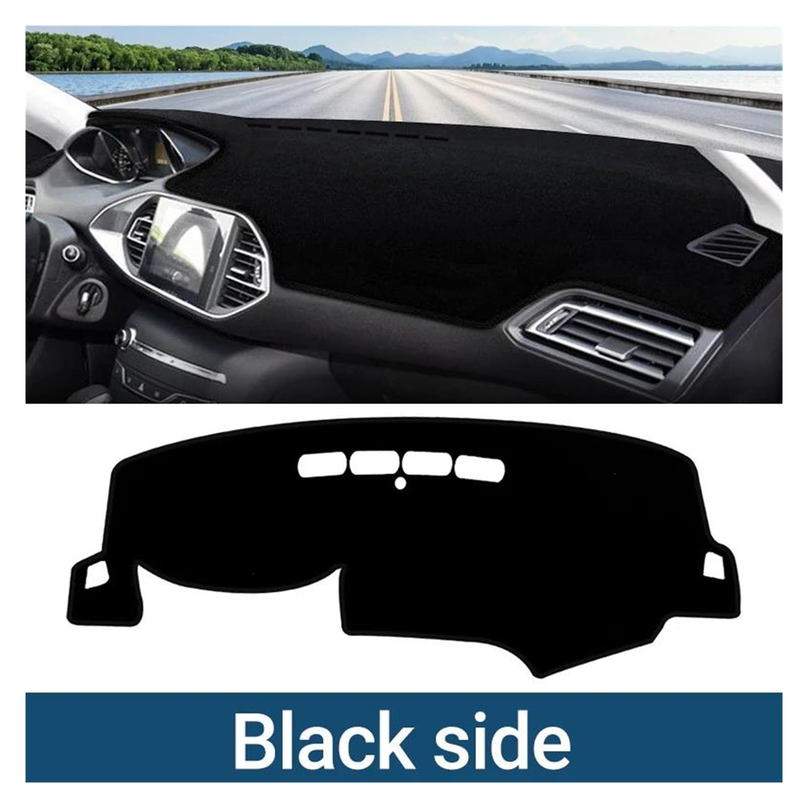 Tapis Tableau Bord intérieur Voiture Tapis Protection pour Tableau Bord Voiture Pare-Soleil pour Peugeot 308 SW T9 pour GTI II MK2 2014-2020(A Black Side,LHD)