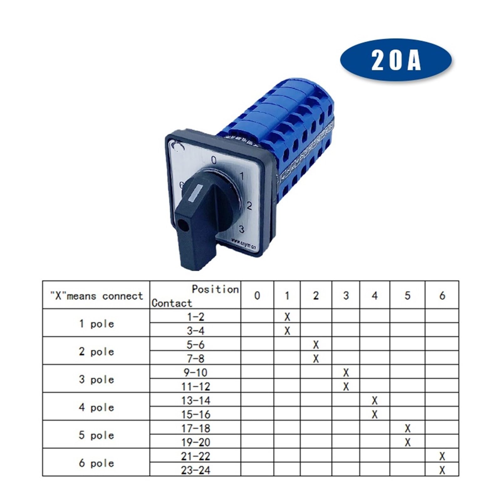 LW26-20/6 0-6 7 posiciones 6 polos 20 A 660 V cambio de voltaje interruptor de control selectivo de doble cable CAM