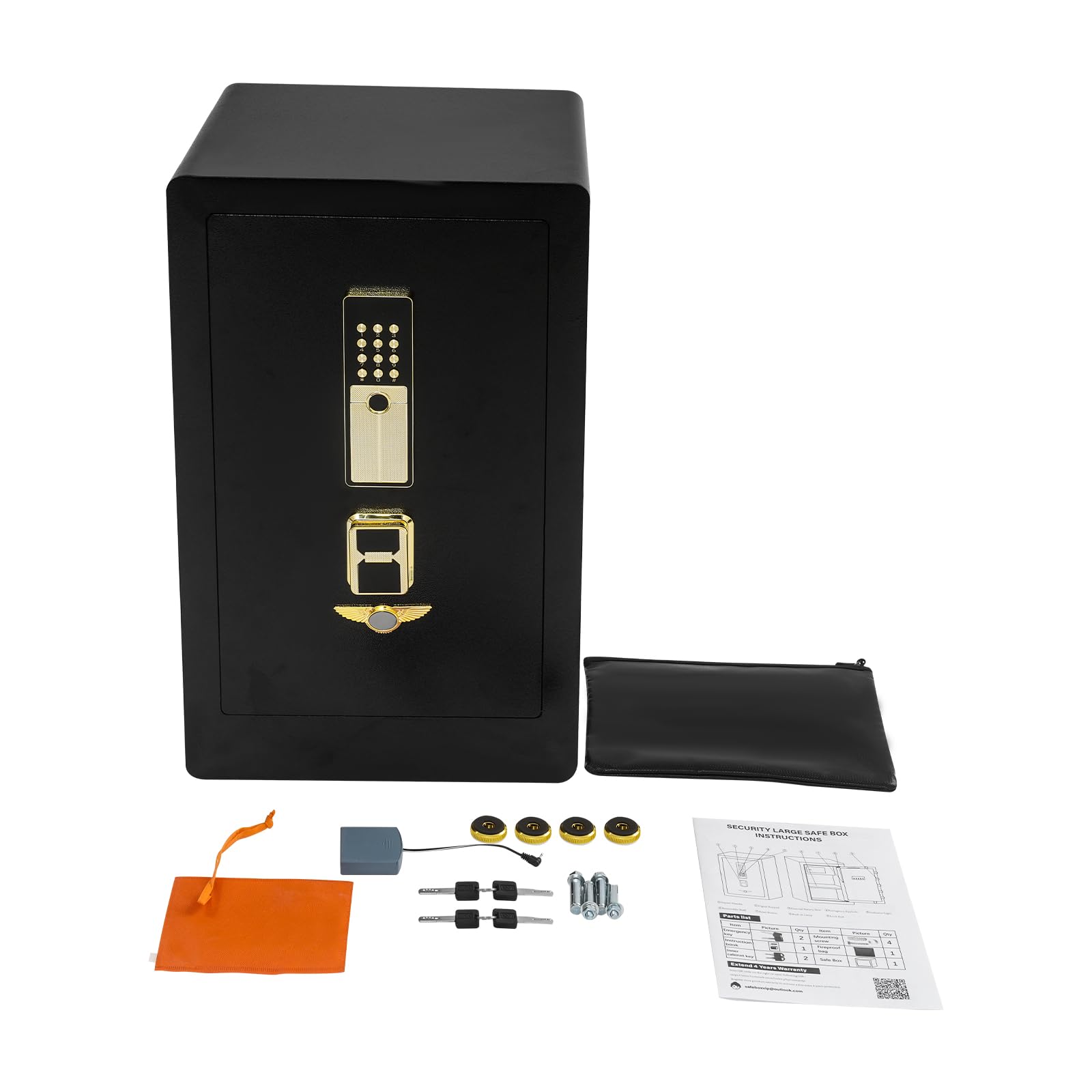Cassaforte a doppio strato con combinazione digitale e 4 chiavi LED, cassaforte elettronica, per ufficio, casa, 40 x 33 x 70 cm