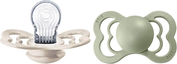 BIBS Supreme Pacifier 2 Pack | BPA-Free | Symmetrical/Physiological Shape Teat | Silicone, Made in Denmark | 0+ Months (Pack of 2), Vanilla/Dark Oak
