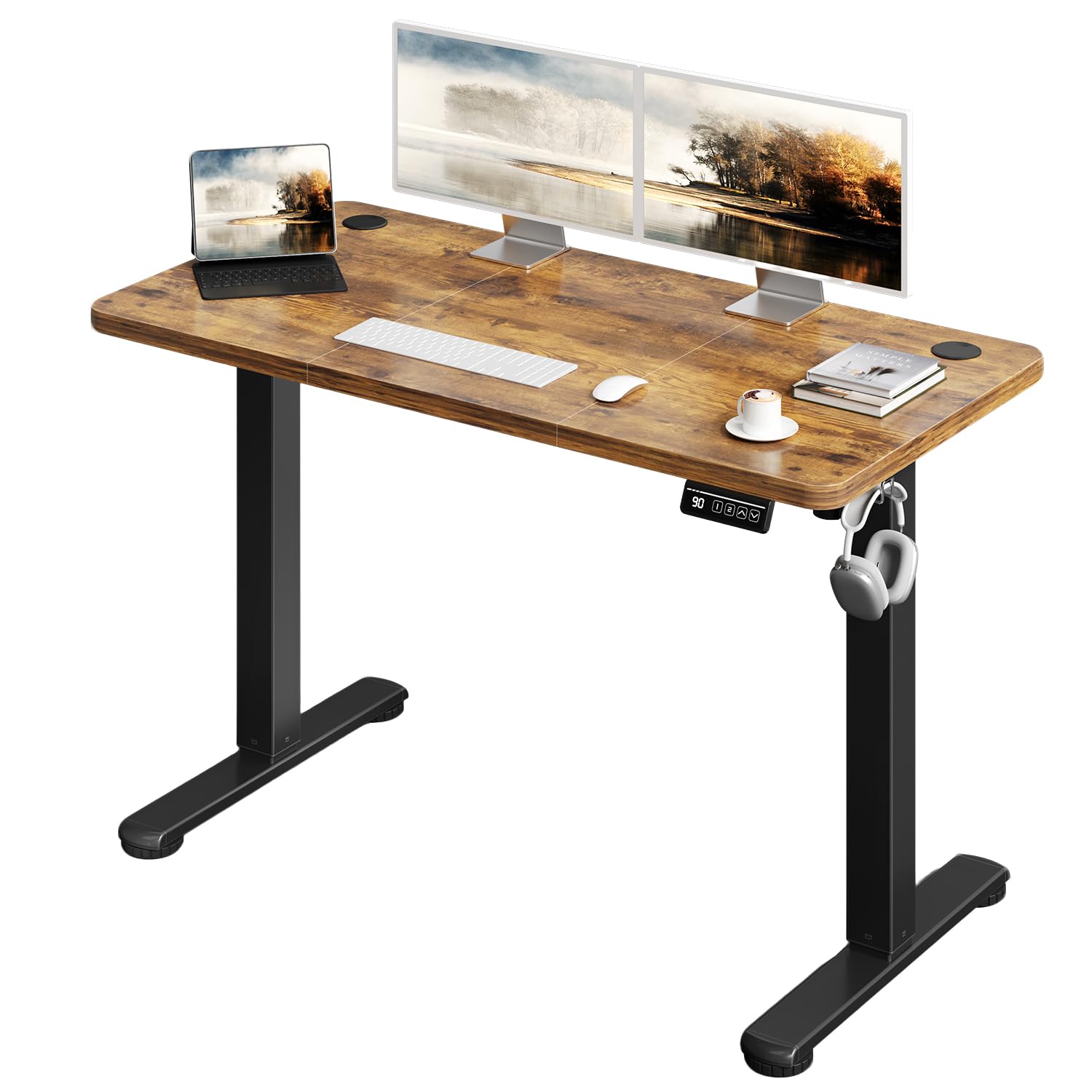 JUMMICO Standing Desk 120 x 60 cm Eletric Height Adjustable Desk with 2 Height Memory Position, Sit Stand desk with Smart Controller, Brown