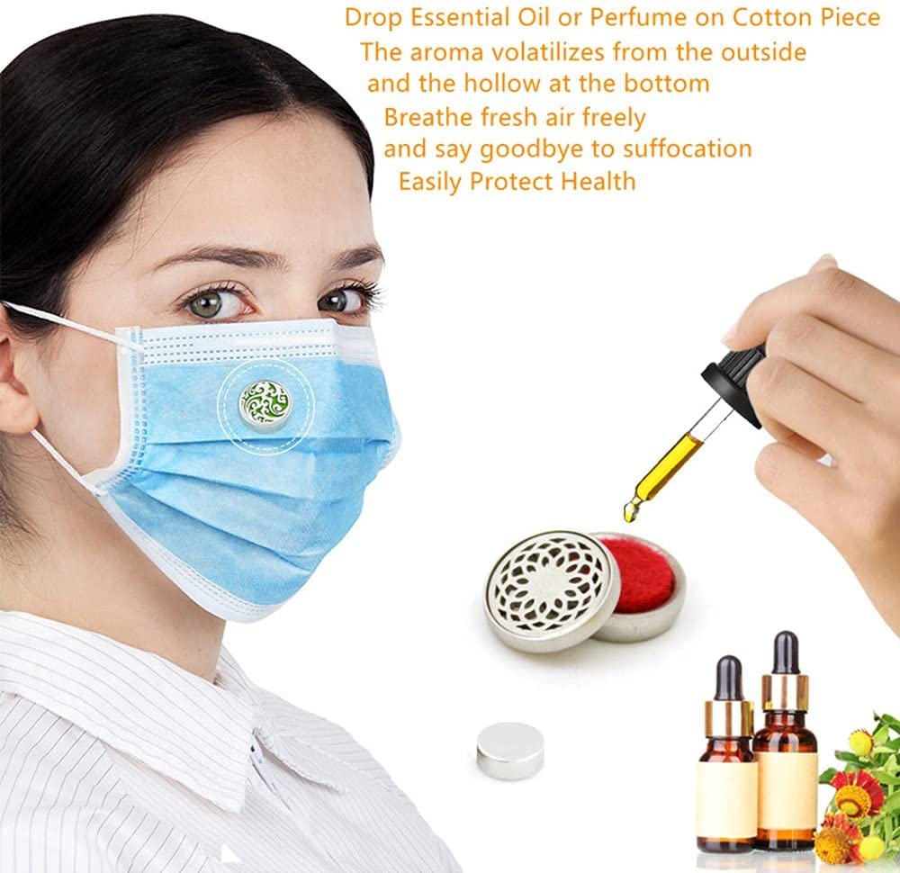 KRIWIN 2 Pcs Personal Air Freshener Clip for Face Masks with 20 Washable Felt Pads and Carry Bottle 1