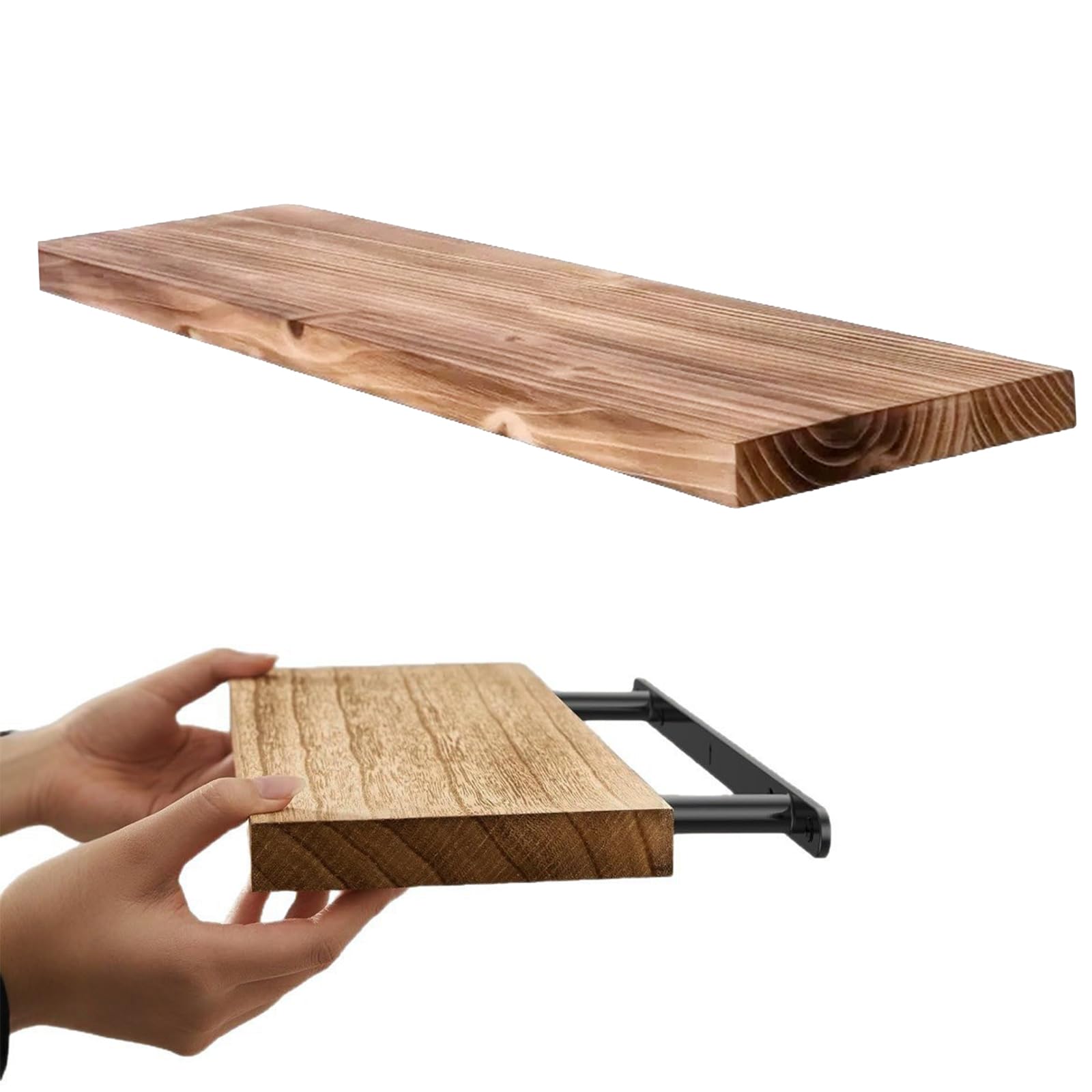 PULaif Floating Shelves for Wall, Solid Oak Wall Mounted Floating Shelf 42x15x2cm Rustic Hidden Bracket For Books Home Decor(2pcs)