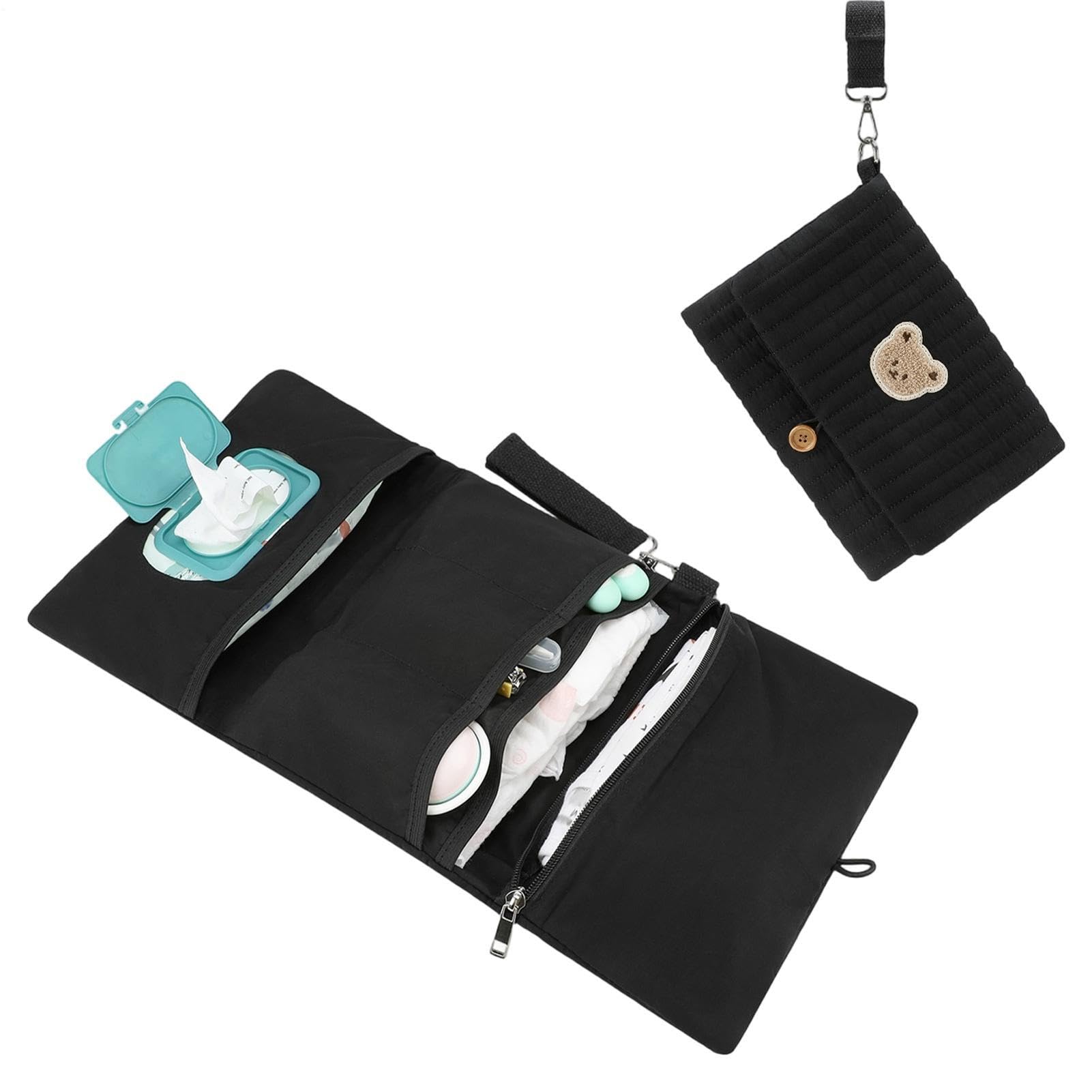 Diaper Pouch Bear Embroidery Foldable Organizer
