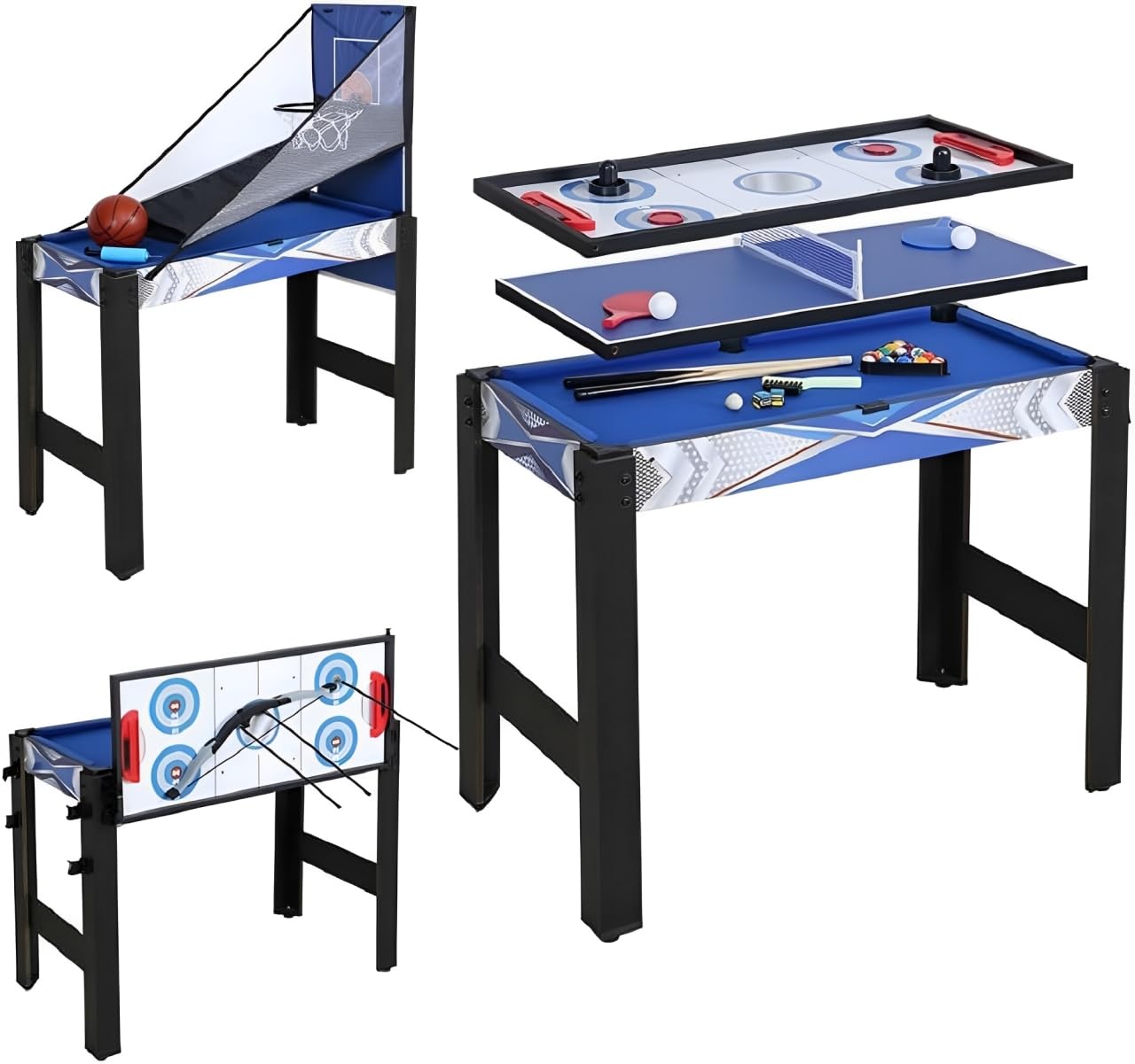 Eleeferri 5 in 1 Multi Combo Game Table, 2.4Ft H x 3Ft W Folding Multi Game Table Set with Billiards, Air Hockey, Ping Pong/Table Tennis, Basketball, Archery Combination for Home Office Adults Kids