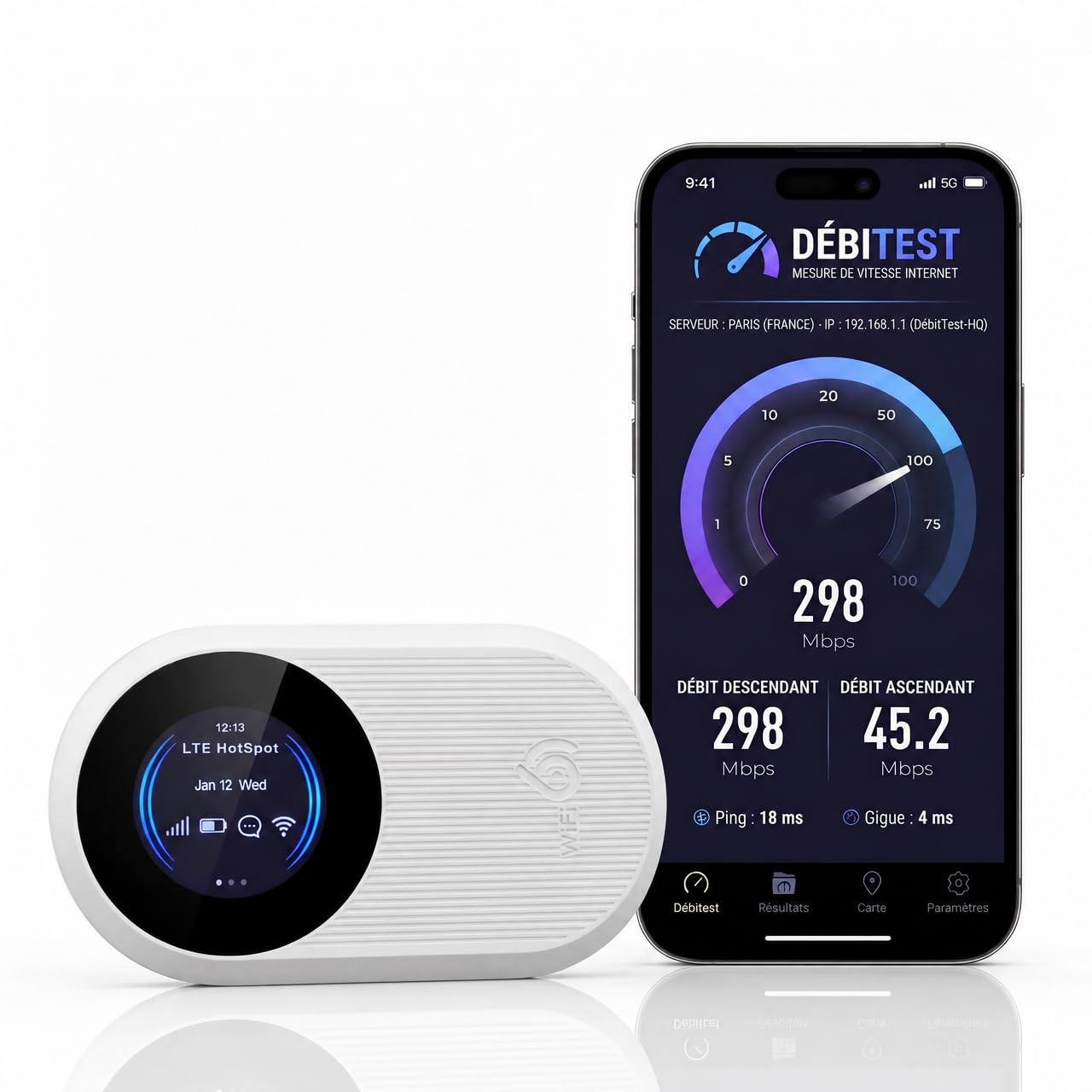 Routeur 5G Portable WiFi 6 Double Bande,Hotspot Déverrouillé Slot Carte SIM | WPA3 sécurisé,Internet nomade 300Mbps,15 appareils,Écran LCD débit & connexions,14h autonomie,USB-C,opérateurs,télétravail