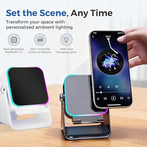 Miniatura 2 de Altavoz Bluetooth de inducción inalámbrico 5 en 1 con soporte ajustable para teléfono, amplificador de altavoces recargables para iPhone y Android,