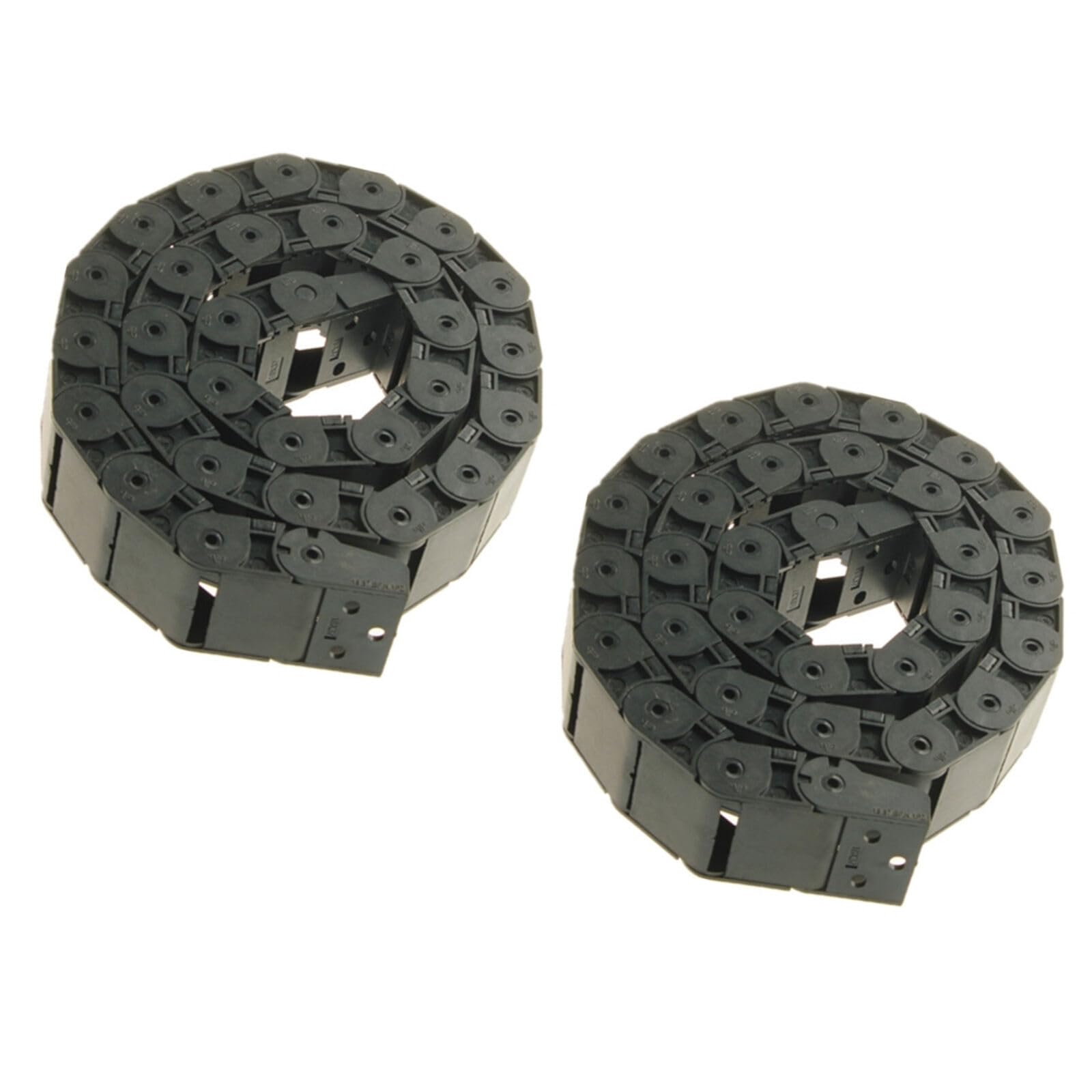 Catena di traino per cavi R38, 2 pezzi, 18 mm x 50 mm, in plastica nera, lunghezza 1 m, per CNC, con connettori terminali, tipo semi-chiuso, apertura laterale