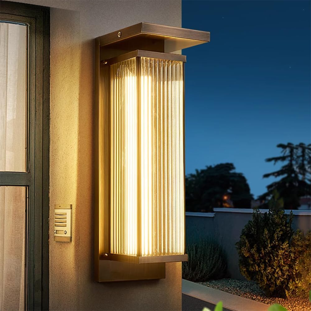 SMCCYYSD Contemporary Outdoor Brass Solar Wall lamp Electric Simplicity Waterproof Balcony Hallway Courtyard Villa Gate Hotel Corridor Lamp (E H76CM Solar)