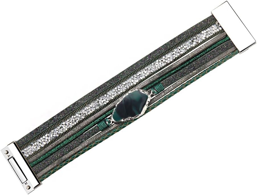 COOLLA Braided Wrap Bracelet Agate Stone Crystal Leather Cuff Bangle Women Bracelet - Image 7