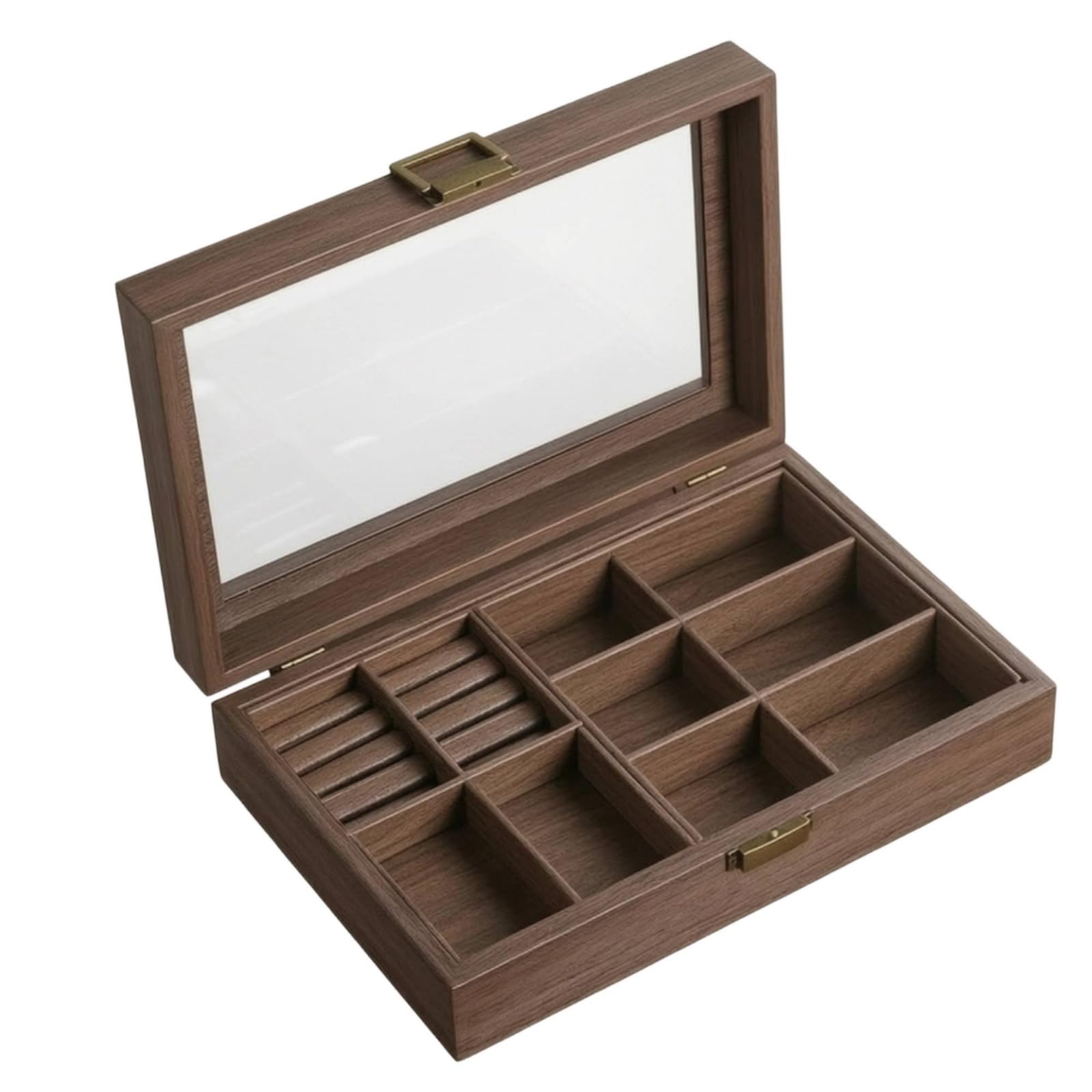 MERIGLARE Stilvoll Schmuckbox mit Fächn elegant, Schmuckorganiz, für Schminktisch, Schmuckliebhab, Uhrensamml, 4+3 Raster
