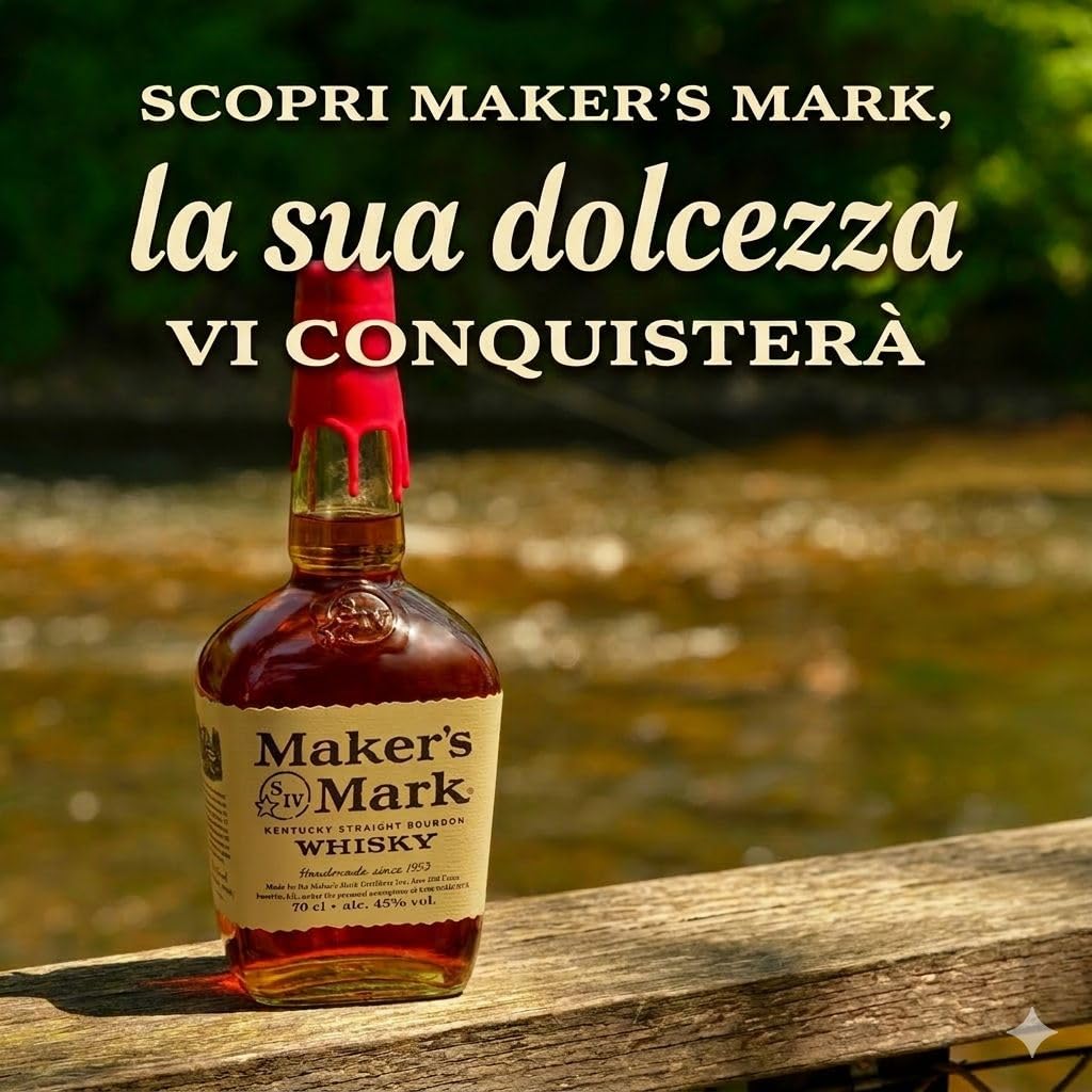 Maker's Mark, Kentucky Straight Bourbon Whisky, bourbon dolce e soft dall'iconica chiusura in cera rossa - bottiglia in vetro da 700ml