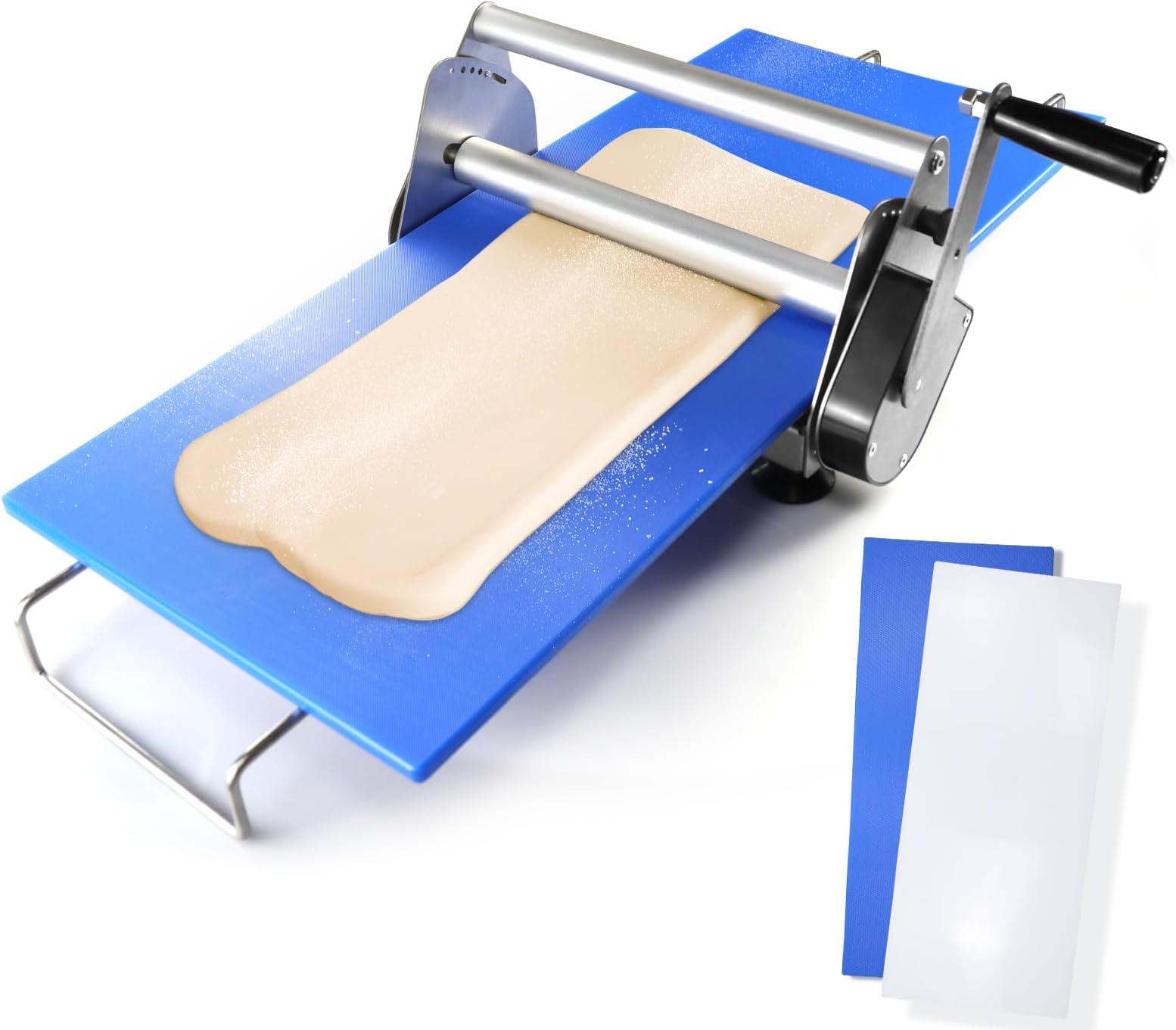Folding Dough Sheeter Manual Dough Roller Machine for Bakery Pizza, Stainless Steel, Sheeter Thickness Adjustable