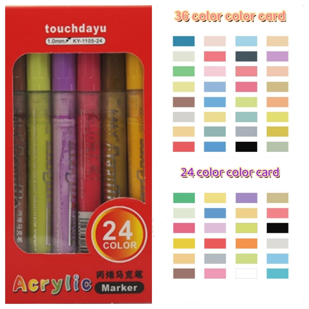 WSRYYCC 24 Color 36 Color Paint Marker Set with Reversible Nib, Medium Point Acrylic Paint Pens for Art Supplies, Ceramics, Rock Painting, Glass - Art Markers for Artists (24)