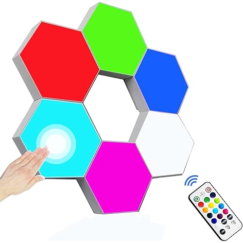 Hexagon Gaming Lights, Touch & Remote Control Night Light,DIY Creative Geometry LED RGB Wall Lights USB Powered for Home Office Hotel Bar Decoration,Gaming Setup,Gifts(Multicolors)