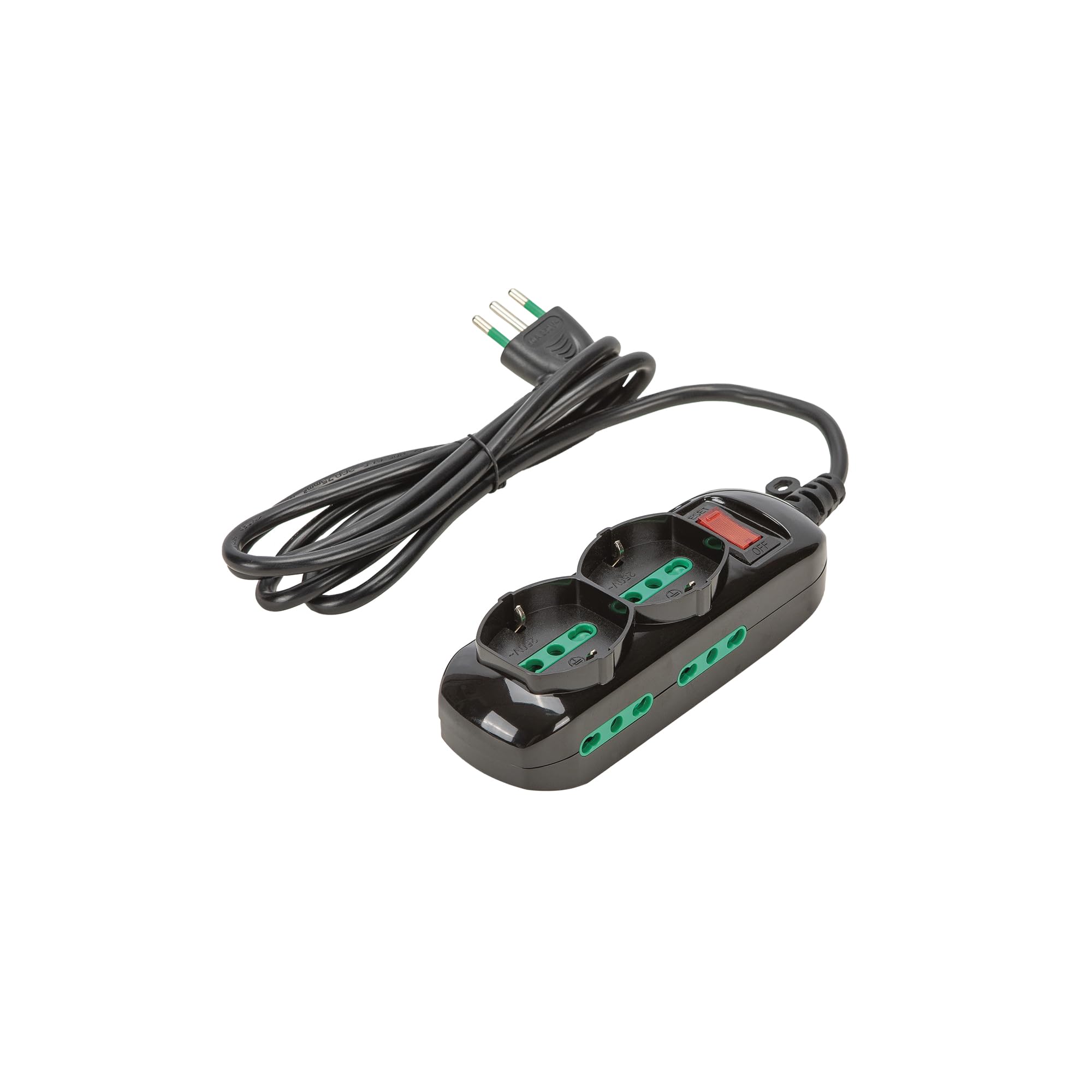 FANTON Multipresa TRIAX 2 prese bipasso-schuko 4 prese bipasso cavo 1,5m spina a squadra 10A interruttore di sicurezza nero