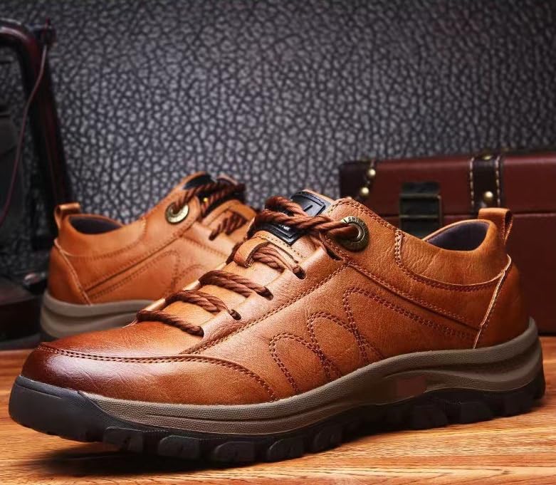 Men's Casual Leather Handmade Non-Slip Arch Support Loafers, Men’s Lace Up Casual Fashion Non-Slip Microfiber Leather Shoes3