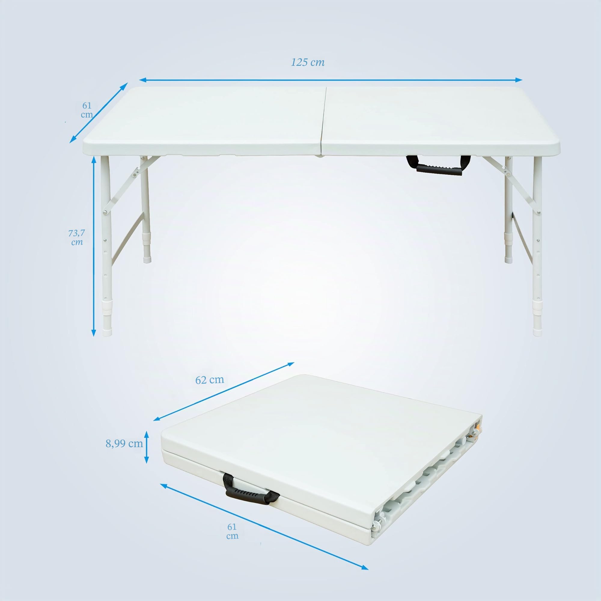 Mesa plegable de plástico portátil de 4 pies, mesa de comedor blanca resistente plegable por la mitad para campamento, fiesta, jardín, cena, cocina, trabajo, mesa superior interior y exterior