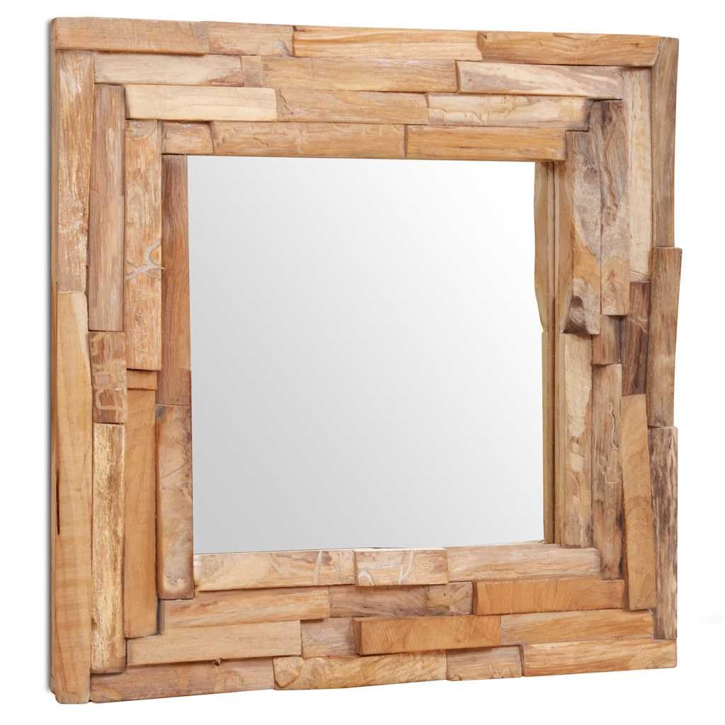 Miroir en teck 60x60 cm carré avec cadre en bois naturel