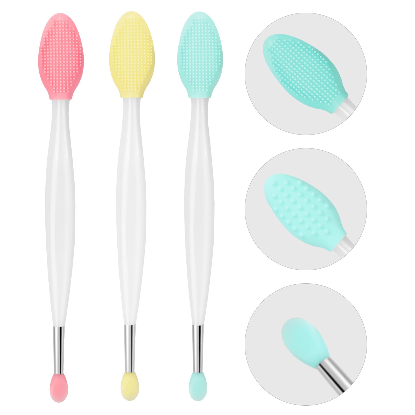 Unaone Lip Scrub Brush - 3 PCS Dual-ended Lip Scrubber Exfoliator and Silicone Lip Brush, 2-in-1 Silicone Lip Scrub Tool Lip Mask Applicator, Gentle